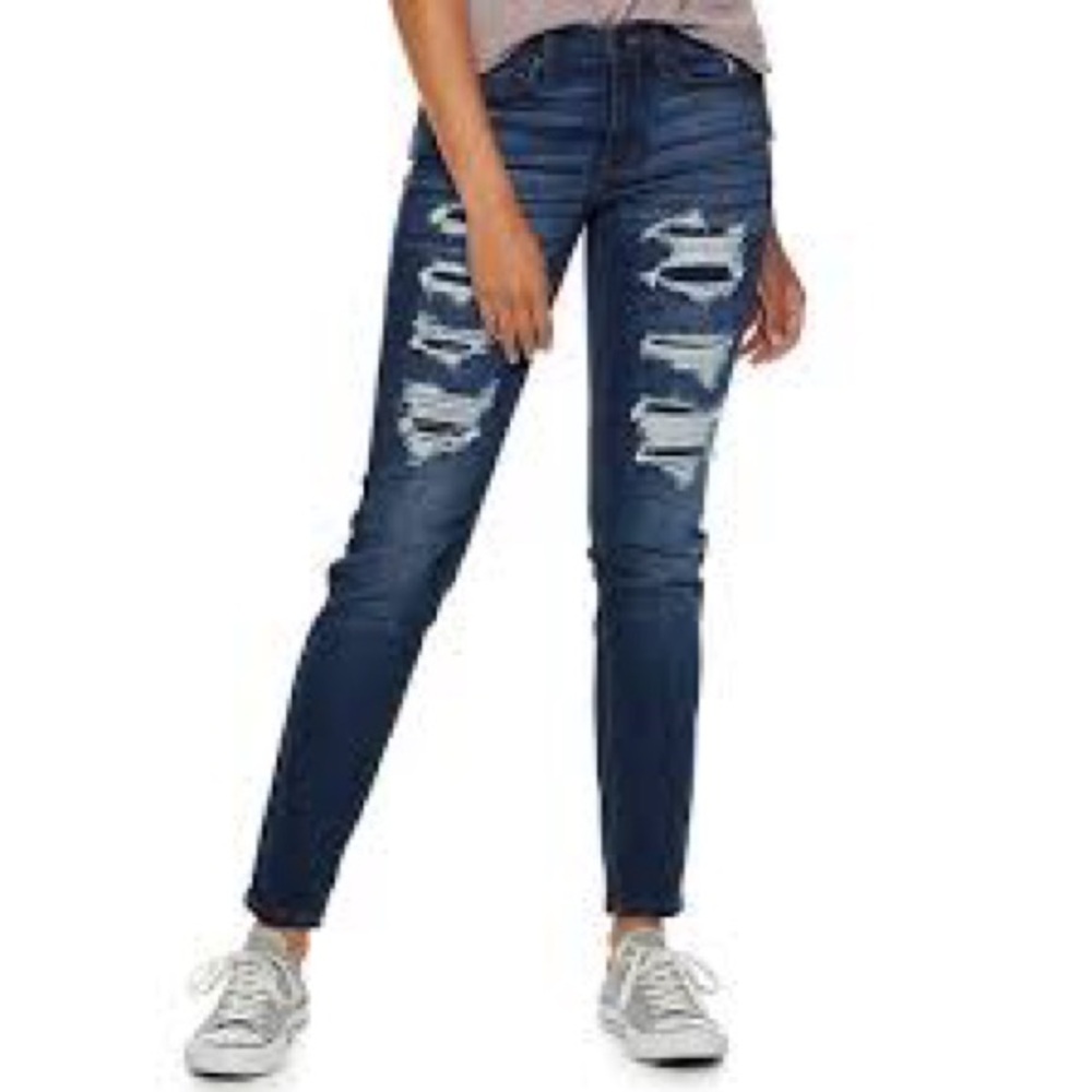 Y2K Mudd Jeans Flex Stretch Mid Rise Ankle Jeggings Denim Distressed Skinny